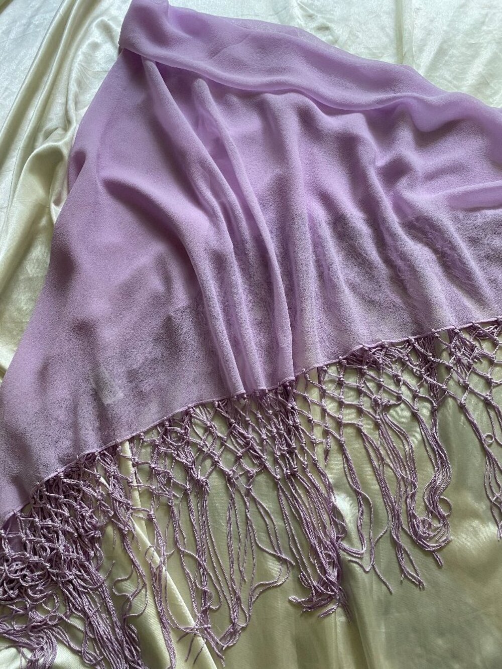 Purple Lavender Chiffon Piano Shawl Scarf Fringe Tassel 41" x 40"